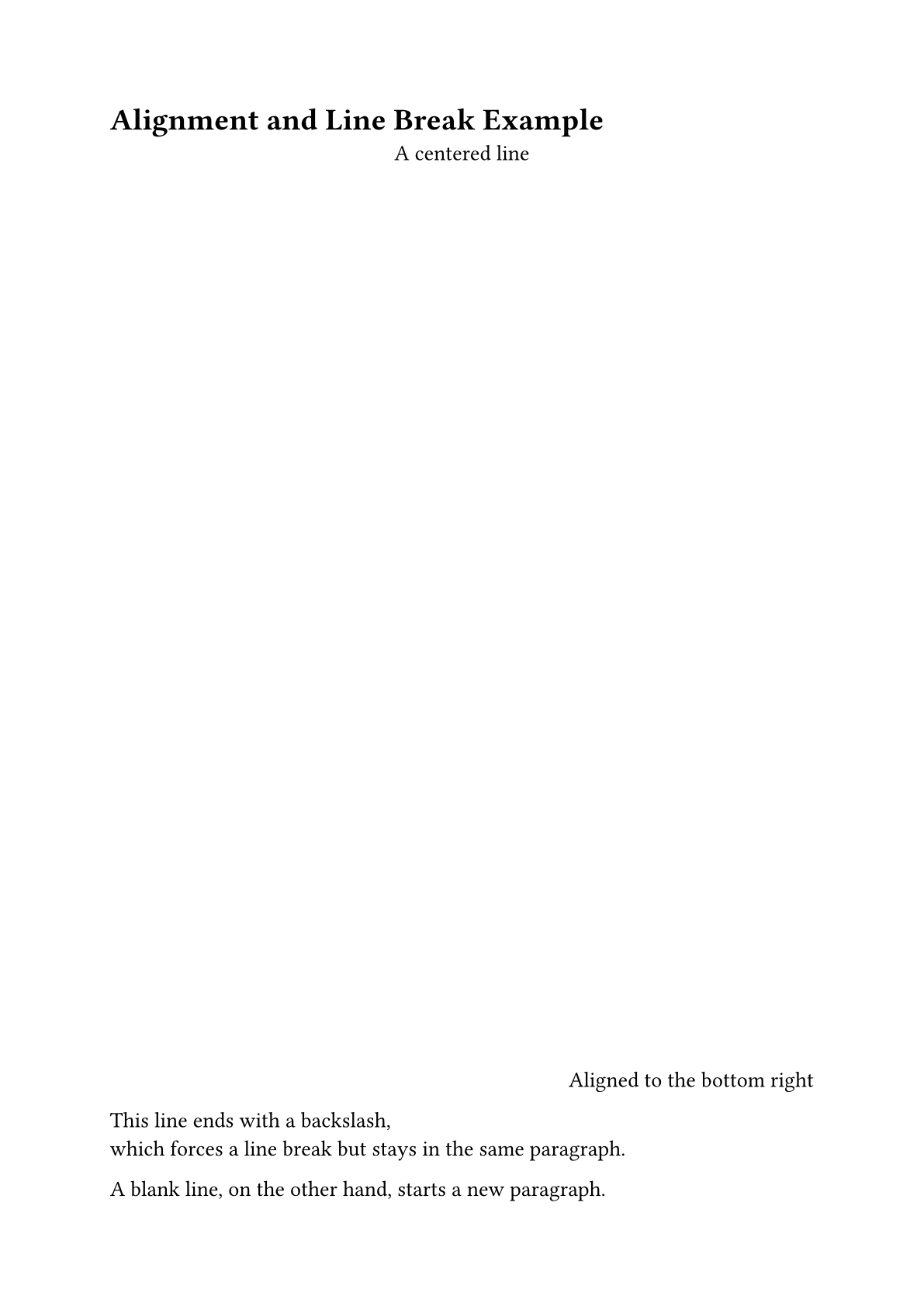 Alignment and line break example output