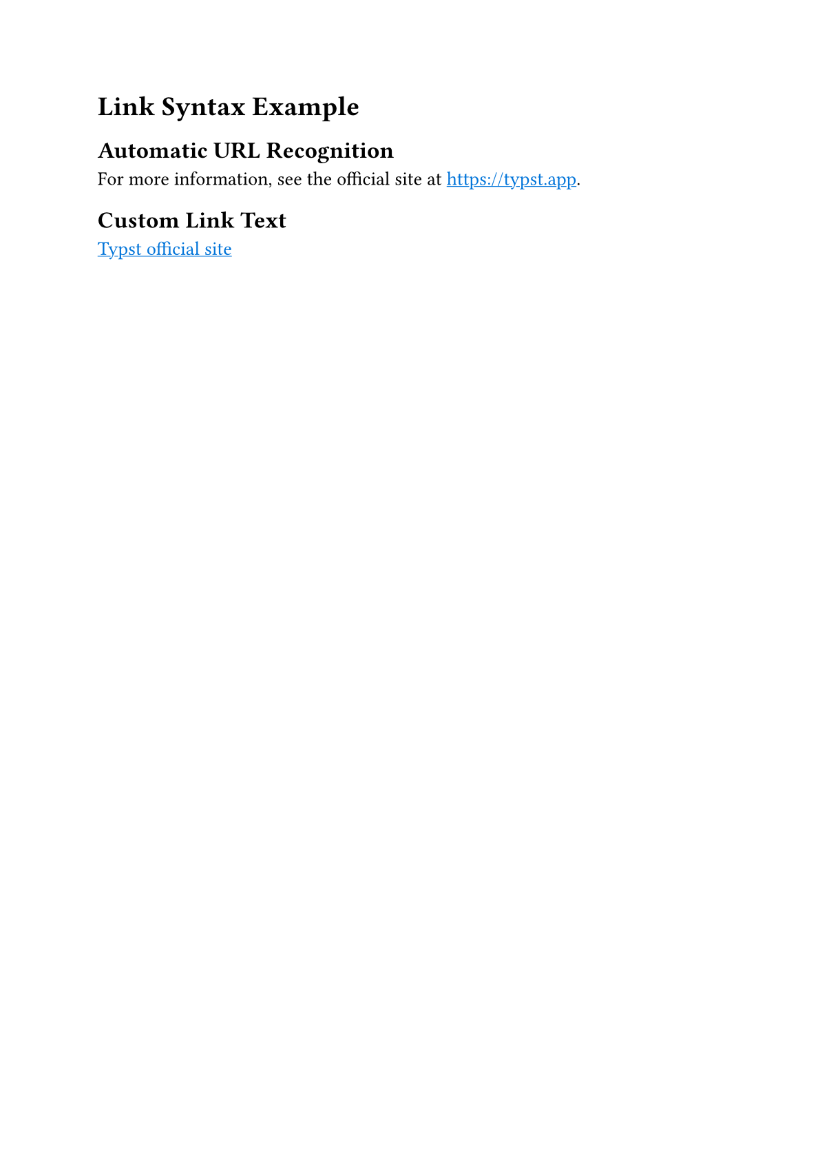 Link syntax example output
