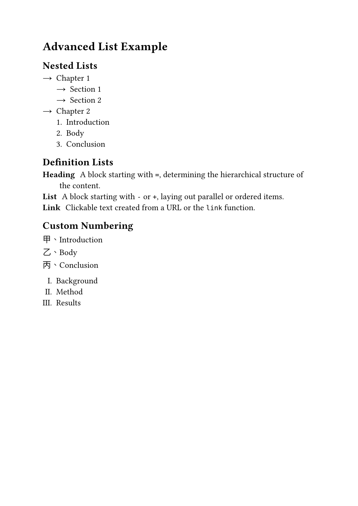 Advanced list example output